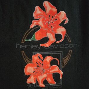 Harley-Davidson Black Tee with Orange Floral Art